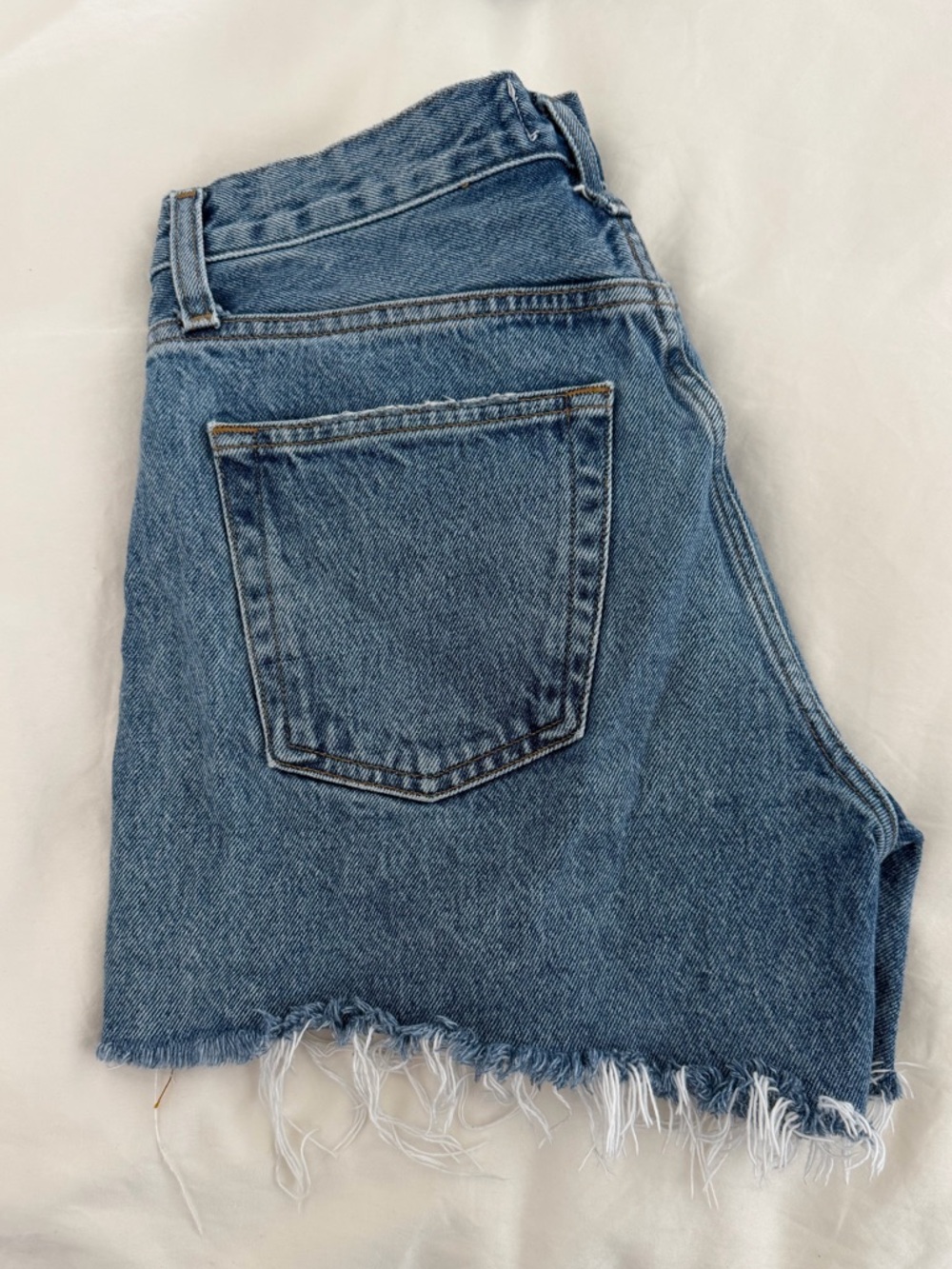 Agolde Classic Blue High-Rise Distressed Denim Shorts